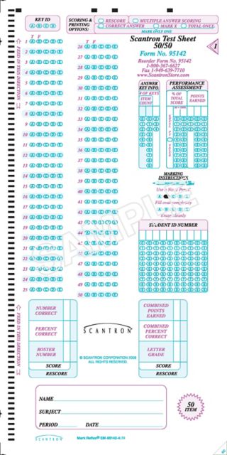 SCANTRON DM TEST SHEET 50/50
